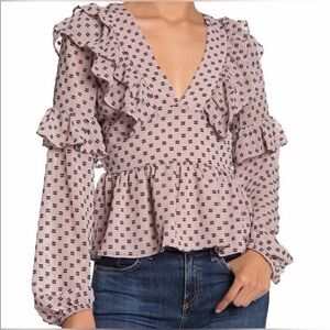 DO+BE Women's Ruffled Blouse in Tan and Black